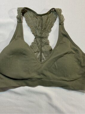 Unbranded Bralette Size M Lace Racerback Razor Back Olive Green